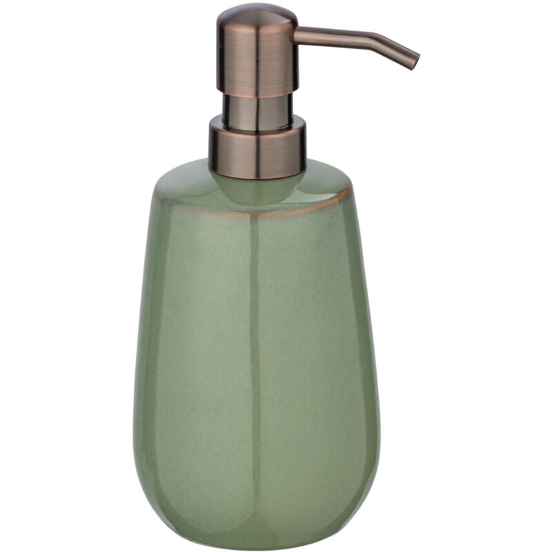 Wenko - Distributeur savon liquide en céramique Sirmione, capacité 430 ml, Céramique moderne haut de gamme, ø 8x17,5 cm, vert sauge