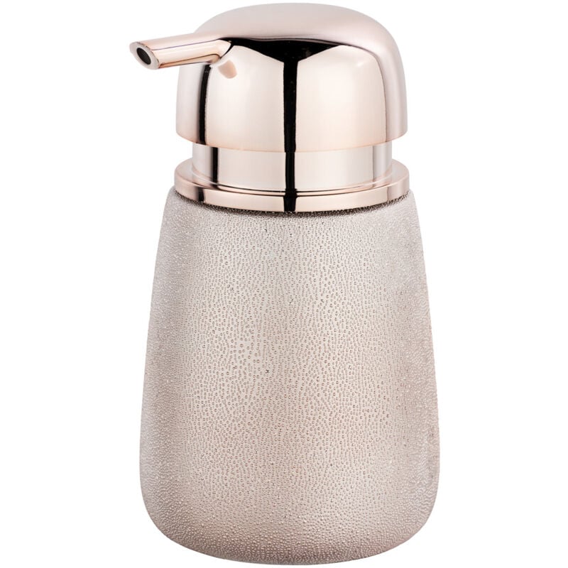 Distributeur Savon Liquide Glimma, Capacité 330 ml, céramique effet paillette, 9,5x15x8,5 cm, cuivré - Wenko