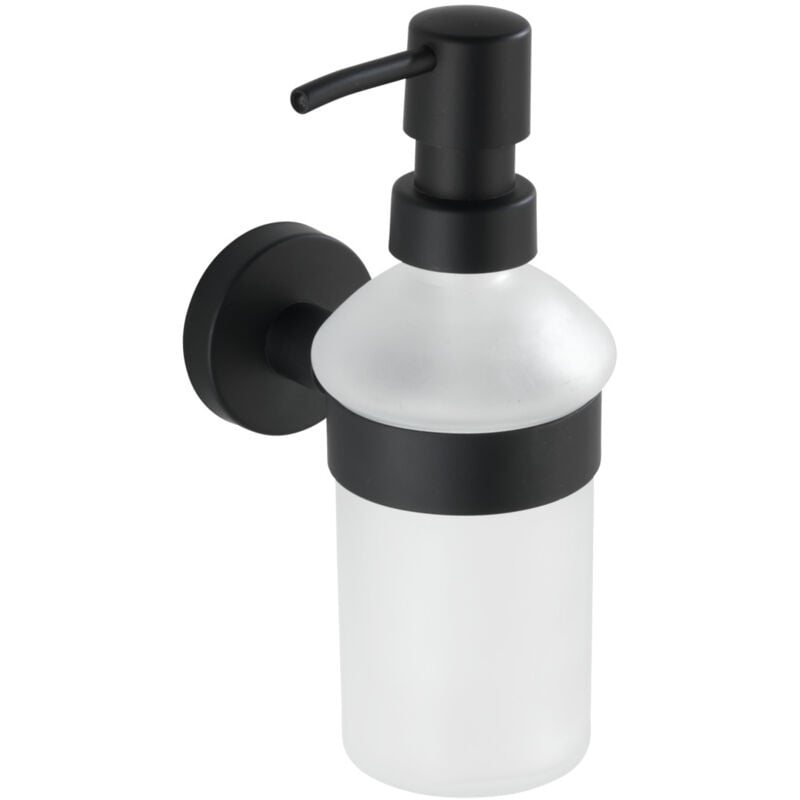 Distributeur de savon Wenko Bosio noir mat mural 210 ml design inox salle de bain cuisine porte-savon sans perçage en verre satiné haute qualité 7 x