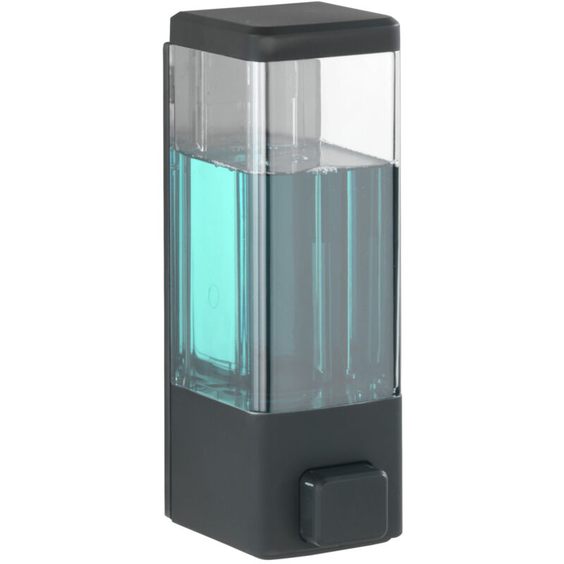 Distributeur savon liquide mural Istres, distributeur gel hydroalcoolique mural, sans perçage, capacité 320 ml, plastique, 6x18,5x7,5 cm, noir - Wenko