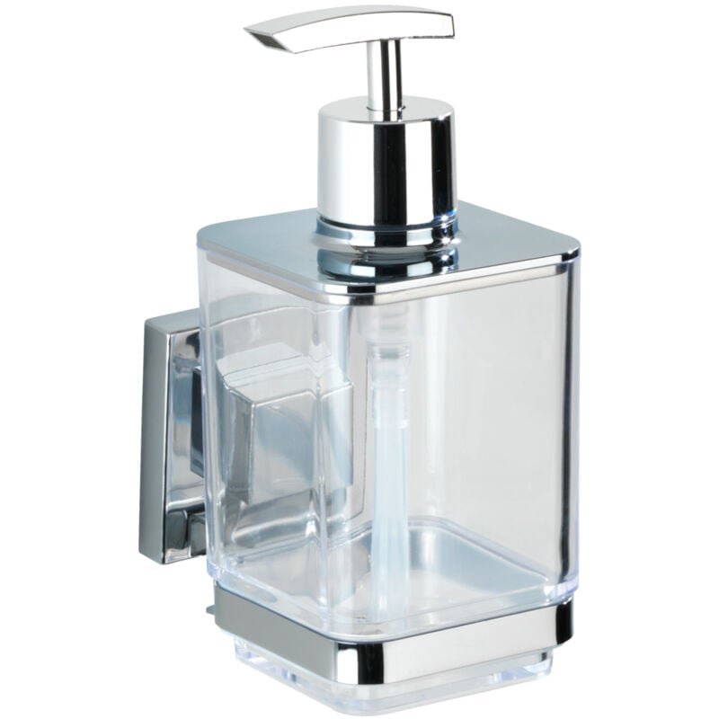 Distributeur Savon Liquide Mural Quadro Wenko Vacuum-Loc® fixation sans perçage, Capacité 330 ml, Repositionnable, Acier Inox, 7,5x16x10 cm, Brillant