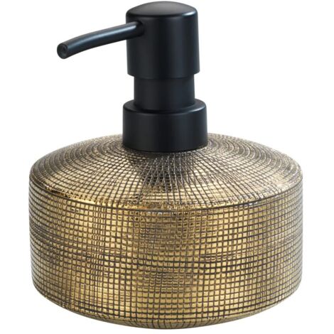 WENKO Distributore di Sapone Liquido Rivara, Capacità 400 ml, Ceramica in rilievo dipinta a mano, Ø 10,5 x 12 cm, Dorato