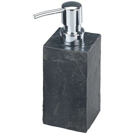 WENKO Distributore di Sapone Liquido, Slate Rock, effetto ardesia, Capacità 250 ml, Poliresina, 8,8x16x6,5 cm, Grigio
