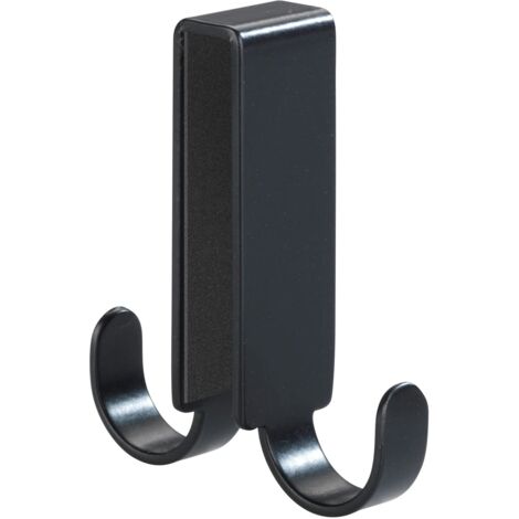 Wenko Doppio gancio per doccia Vieste Argento/Nero opaco - Gancio per parete box doccia, Acciaio inossidabile, 2 x 7 x 5.5 cm