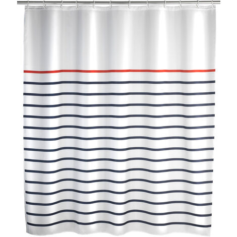 WENKO Duschvorhang Marine White, Textil (Polyester), 180 x 200 cm, waschbar, Mehrfarbig, Polyester mehrfarbig