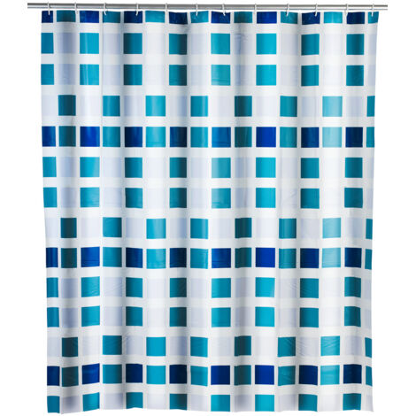 WENKO Duschvorhang Mosaik, 180 x 200 cm, Mehrfarbig, Polyethylen-Vinylacetat blau  weiß
