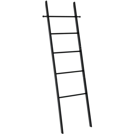 Wenko – Échelle porte-serviettes en bambou noir – 5 barres de séchage – 2 crochets – Installation sans perçage – Dimensions 43 x 170 x 33 cm