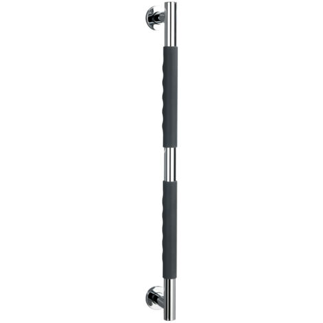 WENKO Edelstahl Wandhaltegriff Secura 65,5 cm, Silber glänzend, Silikon anthrazit, Edelstahl rostfrei chrom