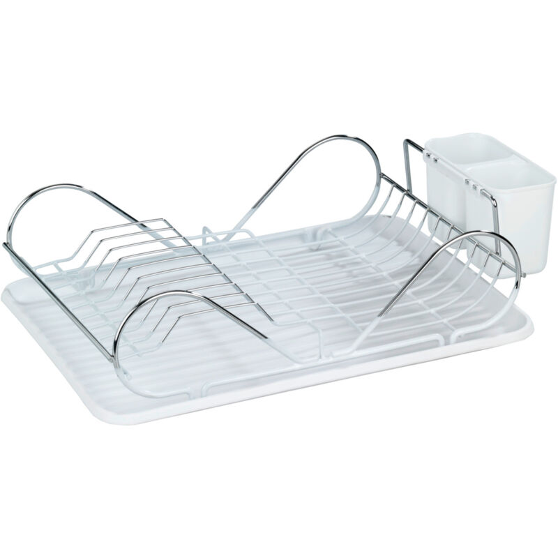 Gouttoir Vaisselle Clean Blanc, Egouttoir cuisine avec plateau amovible, métal - plastique, 48x12x32 cm, Brillant - blanc - Wenko