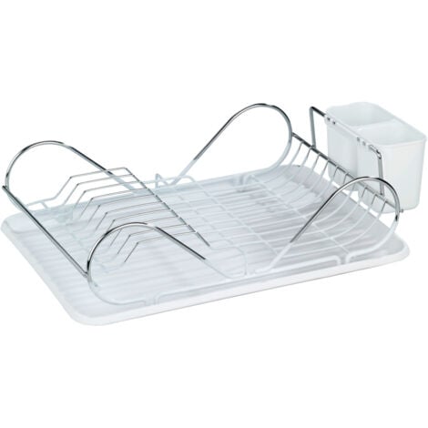 WENKO Égouttoir Vaisselle Clean Blanc, Egouttoir cuisine avec plateau amovible, métal - plastique, 48x12x32 cm, Brillant - blanc