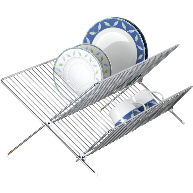 Gouttoir à vaisselle Wenko Duo pliable en métal 47 cm argenté pour cuisine avec séchoir à vaisselle chromé et rutschfesten Füßen grande capacité pour