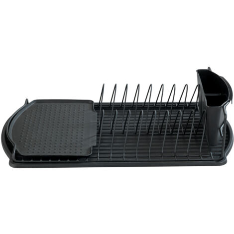 WENKO Égouttoir Vaisselle Noir Basic, Egouttoir vaisselle cuisine, Egouttoir evier avec bac amovible, métal - plastique, 47,5x11x26,5 cm, noir