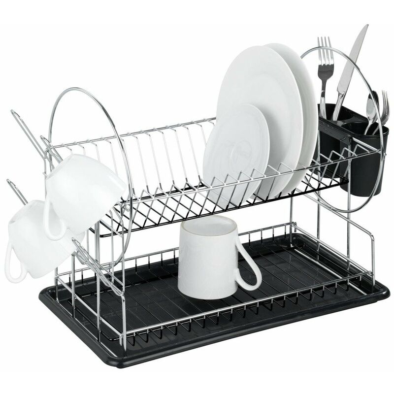 Séchoir à vaisselle Wenko Premium Duo, 2 niveaux pour le séchage et panier à couverts à deux compartiments
