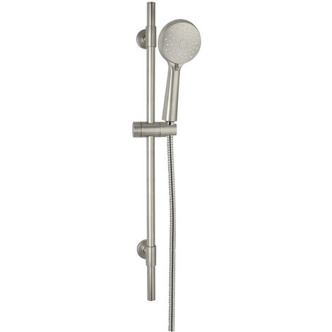 Wenko – Ensemble de douche en acier inoxydable – Pommeau 10cm avec 3 fonctions – Flexible 150cm – Barre 66cm – Raccord universel ½'