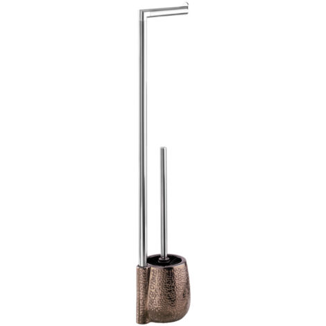 Wenko – Ensemble WC 2en1 avec brosse et dérouleur papier toilette sur pied – Céramique brillante marron – Acier inox – Dimensions 15x72x10,5 cm