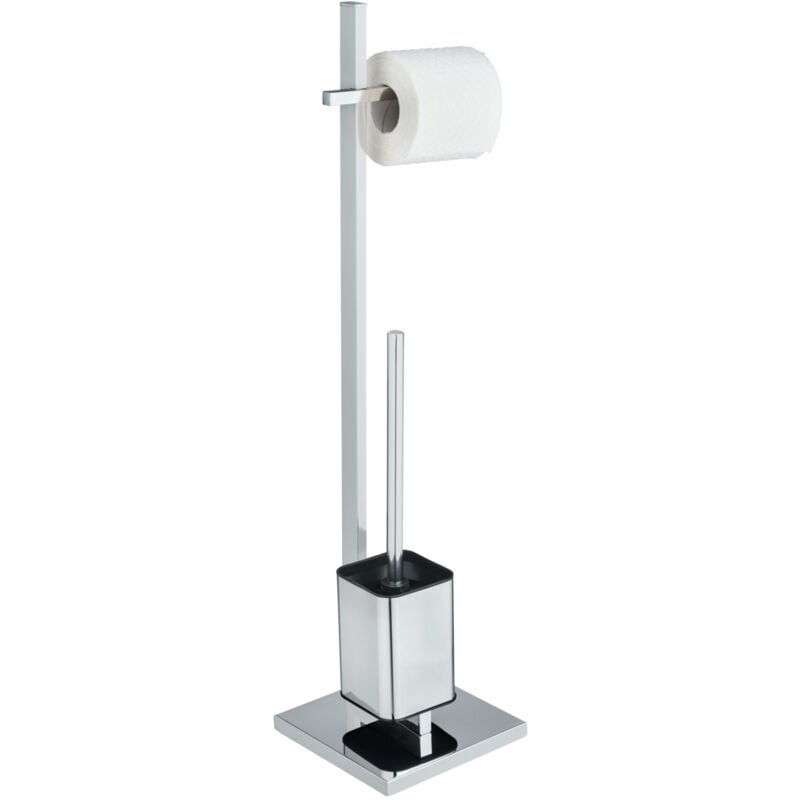 Ensemble wc 2en1 Brosse wc et dérouleur papier toilette, Quadro, chromé, 23,5x72,5x18,5 cm, brillant - Wenko