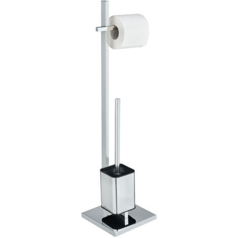 WENKO Ensemble WC 2en1 Brosse WC et dérouleur papier toilette, Quadro, chromé, 23,5x72,5x18,5 cm, brillant