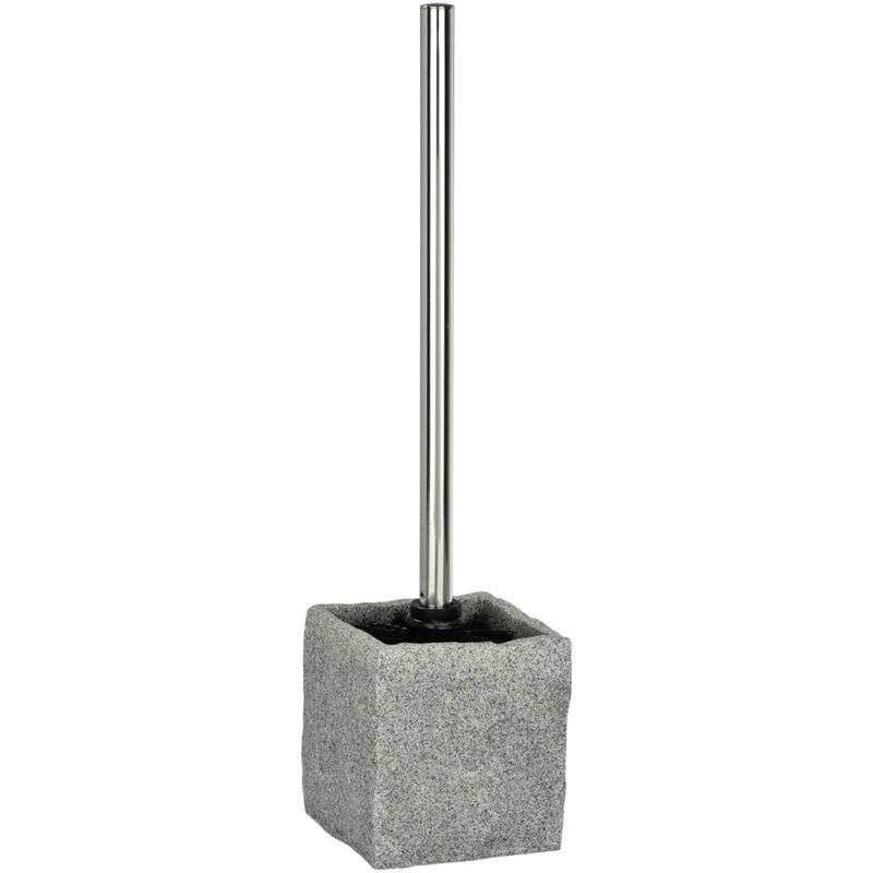 WENKO Brosse WC Granite, brosse WC noire, polyrésine effet granit, 10x39x10 cm, gris
