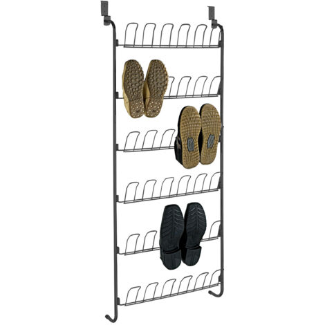 Wenko – Étagère à chaussures suspendue métal noir 18 paires – Dimensions 59 x 151 x 14 cm – Installation facile sans perçage – Rangement optimisé