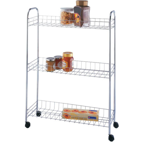 Wenko – Étagère à roulettes en acier chromé 57x20x80 cm – Rangement optimisé pour espaces restreints – Roues PP pour mobilité facile