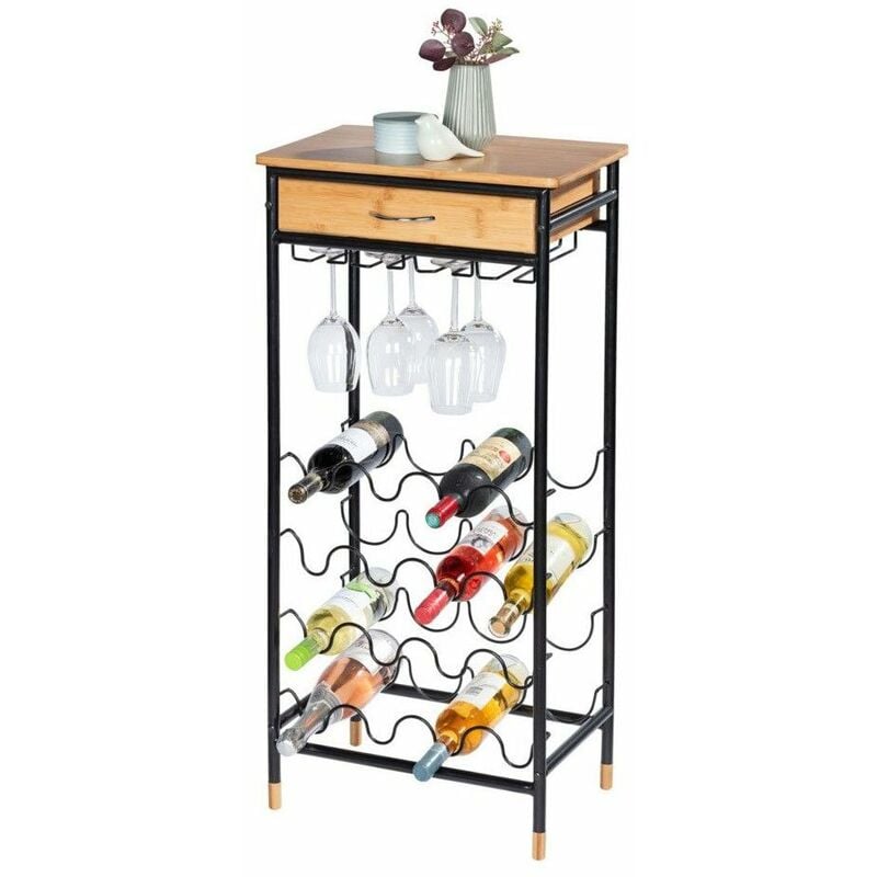 Wenko - Support à vin avec porte-verre et tiroir loft