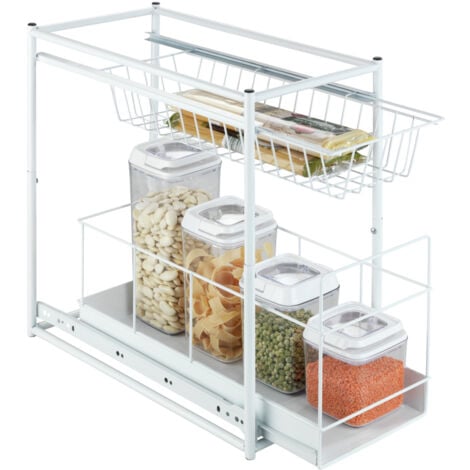 Rangement placard cuisine coulissant Wanja WENKO, 2 tiroirs de rangement de cuisine coulissant, idéal pour l'aménagement des placards de cuisine, Métal, L23xH45xP45cm, Blanc