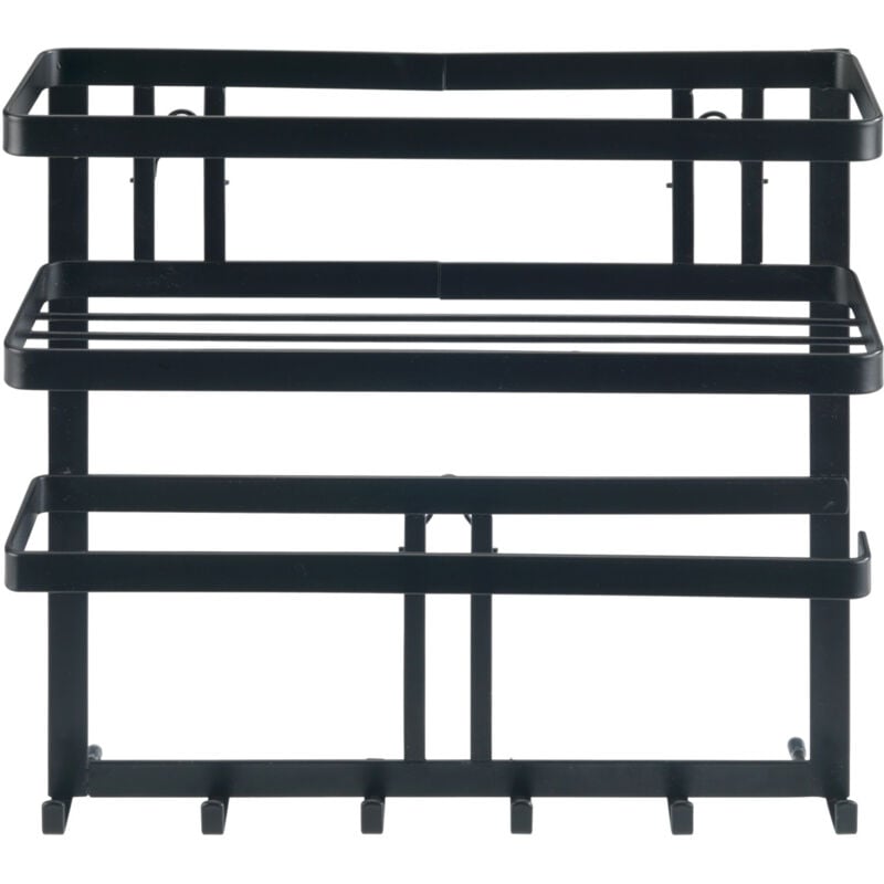 Wenko - Etagère Cuisine multifonction Gala Etagère métal noir avec distributeur sopalin mural et crochets suspension ustensiles de cuisine, Métal,