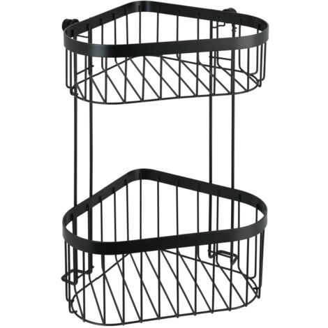 Wenko – Étagère d'angle 2 niveaux en acier inoxydable noir – Fixation murale avec vis – Dimensions 23,5 x 33 x 18,5 cm – Pour salle de bain