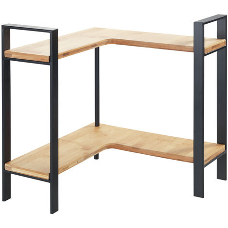 Wenko – Etagère d'angle en métal noir et bambou – 2 niveaux 30 x 33 x 30 cm – Rangement pour épices et objets décoratifs – Installation facile