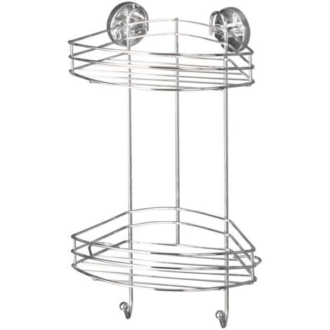 WENKO Etagère d'angle de douche murale sans perçage, 2 paniers de douche d'angle, fixation sans perçage Vacuum-Loc®, repositionnable sans laisser de trace, acier, 23x43x21 cm, chromé
