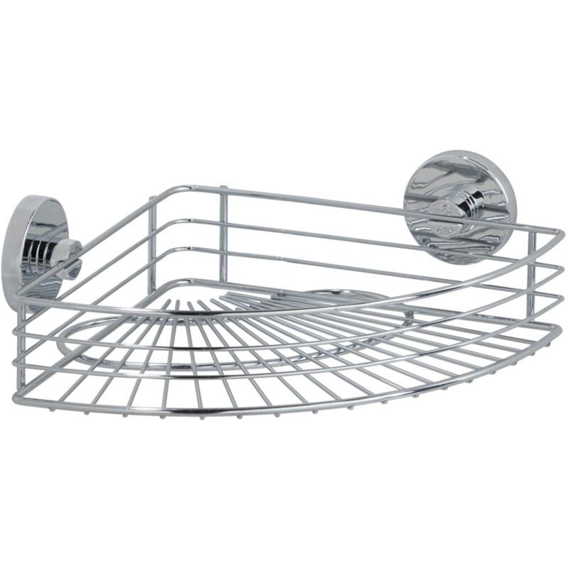 Etagère d'angle de douche murale Bari Wenko Fixation Vaccum-Loc® sans perçage, repositionnable, Charge jusqu'à 33kg, Acier inox, 35x9x22,5 cm, Chromé