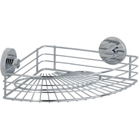 WENKO Etagère d'angle de douche murale sans perçage Bari, panier de douche mural fixation sans perçage Vacuum-Loc®, repositionnable sans laisser de trace, acier, 35x9x22,5 cm, chromé - Chromé