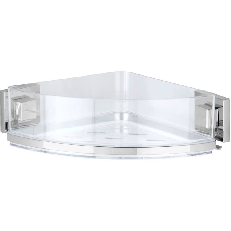 Etagère d'angle douche Quadro, étagère angle salle de bain fixation sans perçage Vacuum-Loc® repositionnable sans résidus, Acier Inox - Plastique,