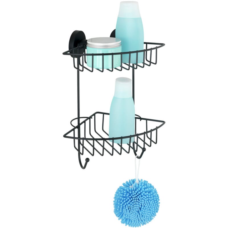 Etagère d'angle douche salle de bain murale Bari, 2 paniers de douche, fixation sans perçage 'Vacuum Loc Plus', repositionnable sans laisser de