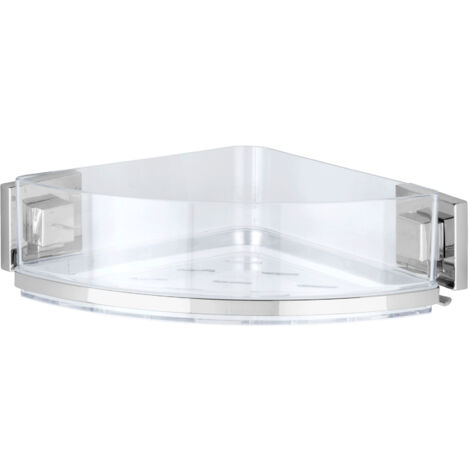 Wenko – Étagère d'angle douche Vacuum-Loc® repositionnable sans perçage – Acier inox brillant – Dimensions 28x8,5x19,5 cm – Tablette amovible transparente