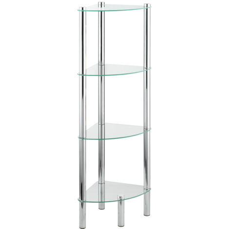Wenko – Étagère d'angle en verre de sécurité 4 niveaux – Structure en acier inoxydable chromé – Rangement optimisé pour salle de bain