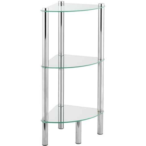 Wenko – Étagère d'angle salle de bain sur pied – 3 niveaux en verre trempé – Acier inoxydable – Dimensions 30x30x74cm – Rangement cosmétiques
