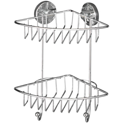 Wenko – Étagère d'angle murale Vacuum-Loc 2 niveaux – Acier chromé – Installation sans perçage – Dimensions 22,5x29,5x16cm – Support jusqu'à 33kg