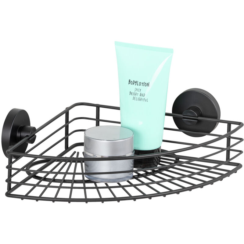 Tagère d'angle Wenko noire Vacuum-Loc sans perçage 35 x 9 cm étagère de salle de bain noire mat pour rangement pratique accessoires industriels