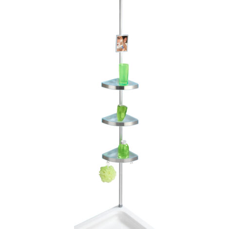 Wenko – Étagère d'angle télescopique pour douche – 3 étagères réglables en hauteur – Aluminium inoxydable – Installation sans perçage – Dimensions 27,5x20 cm - 5x70-260x20