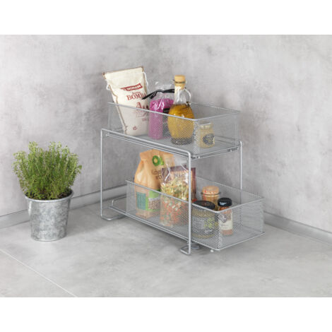 Wenko – Étagère de cuisine 2 niveaux en métal thermolaqué – Fixation par ventouse ou vis – Dimensions 35 x 33,5 x 18,5 cm – Rangement ustensiles et épices