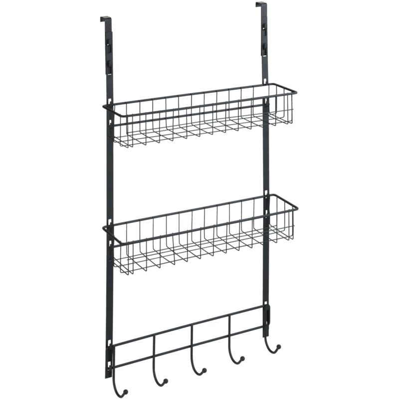 Tagère de Cuisine multifonction à Suspendre Wenko Support à épices, porte torchons, Etagère de porte, Fixation sans perçage, Métal, 39x75x10 cm, Noir