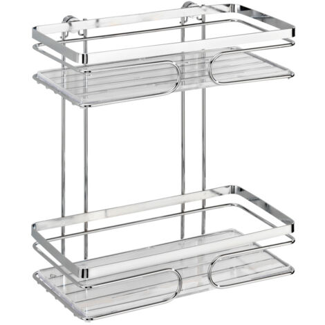 Wenko – Étagère murale 2 niveaux 20410100 – Acier inoxydable résistant à la rouille – Dimensions 24,5 x 13 x 30,5 cm – Fixation avec vis et chevilles