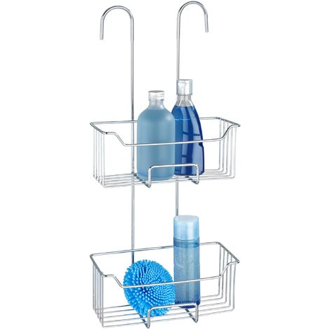 WENKO Etagère de douche à suspendre au thermostat Milo, 2 paniers de douche à suspendre, acier inox, 25x55x14 cm, brillant