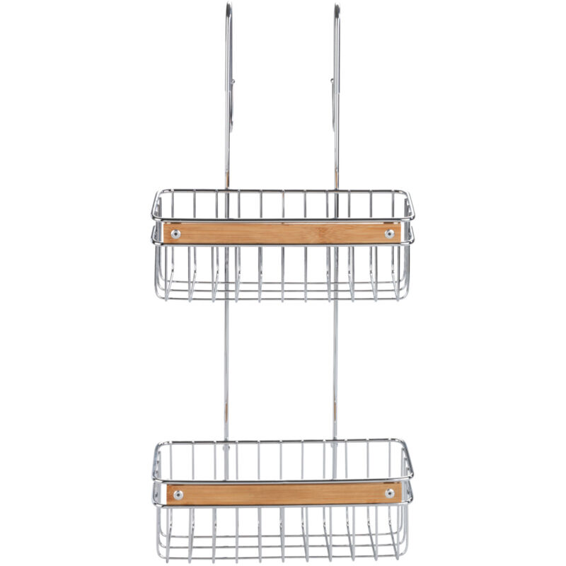Tagère de douche à suspendre Zerbo, 2 paniers de douche pour les accessoires de salle de bain, fixation sans perçage, acier inoxydable - bambou,