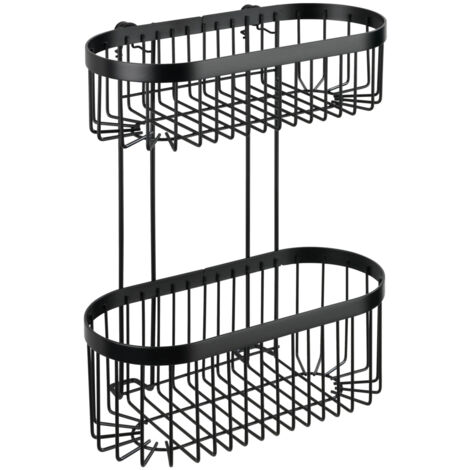 WENKO Etagère de douche Classic Plus, 2 Paniers de douche, fixation murale, acier antirouille, 26,5x33x14,5 cm, noir