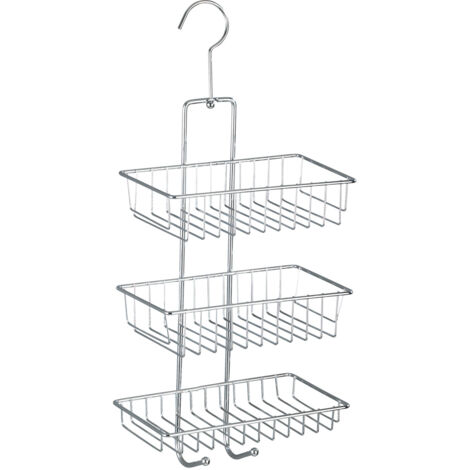 Wenko – Étagère en fil métallique 15888100 – Dimensions 22x50x13.5 cm – Acier chromé – Installation facile sans outils – 3 paniers et 2 crochets