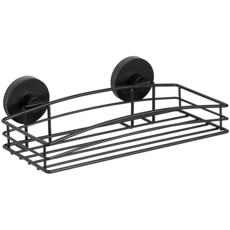 Wenko – Étagère de douche sans perçage – Métal thermolaqué noir – Dimensions 26x14 cm – Capacité 33 kg – Fixation ventouse facile