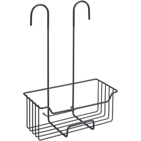 Wenko – Étagère de douche suspendue en acier inoxydable noir mat – Dimensions 25 x 36 x 14 cm – Installation sans perçage – Avec crochets pour accessoires