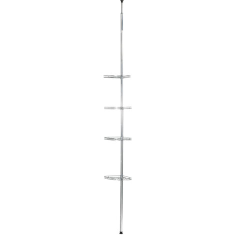 Wenko – Etagère de douche télescopique 4 paniers – Fixation par torsion sans perçage – Acier inox – Hauteur réglable 65-275 cm – Argent - 2x65-275x20